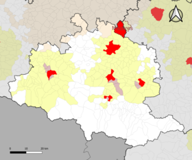 Localisation de l'aire d'attraction de Mazères dans le département de l'Ariège.