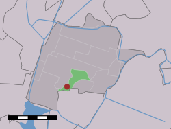 The village (dark red) and the statistical district (light green) of Driehuizen in the former municipality of Schermer.