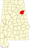 Map of Alabama highlighting Calhoun County