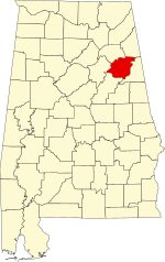 Map of Alabama highlighting Calhoun County