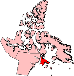 Kaart van Nunavut met Southampton Eiland in het rood aangegeven