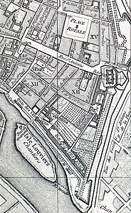 Quartier de l'Arsenal sur le plan de Vaugondy (1760).