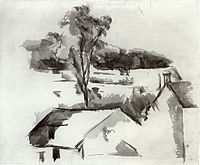 'n Landskap geskets met 'n kwas en ink wat deurvloei, Paul Cézanne, (1888-90)