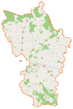 Mapa konturowa powiatu kaliskiego, po lewej znajduje się punkt z opisem „Dojutrów”