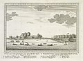 Gezicht op het Kasteel van Batavia vanaf het suikerpakhuis, Jacobus van der Schley, 1753, gravure op papier, collectie Koninklijke Bibliotheek, 's-Gravenhage