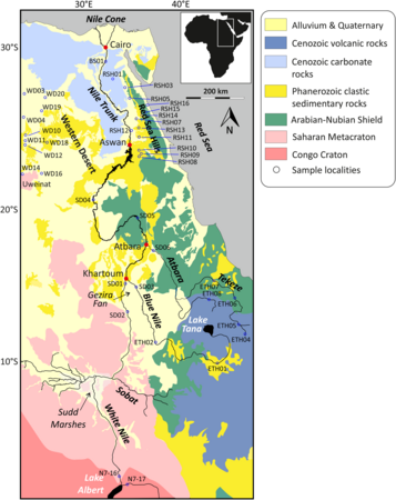 Carte géologique de la vallée du Nil.