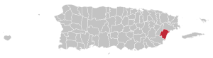 Map of Puerto Rico highlighting Humacao Municipality