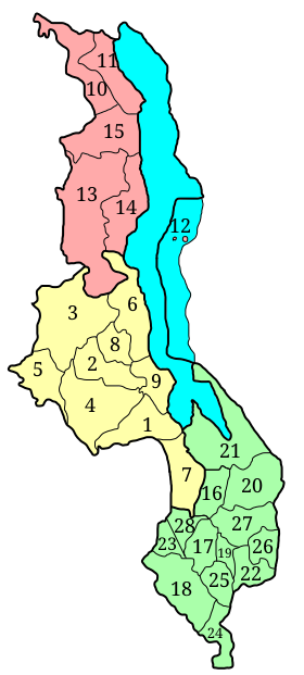 * Carte des districts du Malawi.