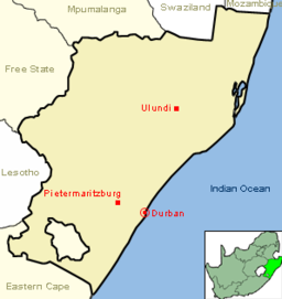 Durbans läge i KwaZulu-Natal