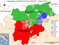 Teritorij ladinšćiny w Južnym Tirolu a Trentino 2011 (módry)