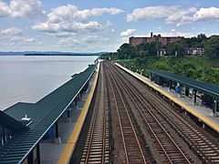 View of tracks from a train station overpass