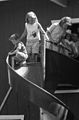 Children preparing to use a curving slide in Sacramento, California, 1963