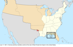 Map of the change to the United States in central North America on July 17, 1821