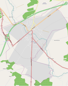 Mapa konturowa Zambrowa, blisko centrum na prawo znajduje się punkt z opisem „Cmentarz jeńców radzieckich w Zambrowie”