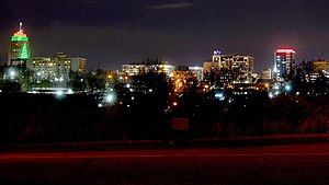 The skyline of Center City Allentown at Christmas in 2017