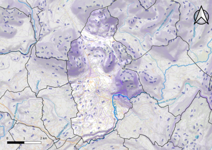 Carte montrant en couleurs le relief d'une commune