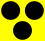 gelbes Blindenzeichen mit 3 schwarzen Punkten, die in einem auf der Spitze stehenden gleichschenkeligen Dreieck angeordnet sind