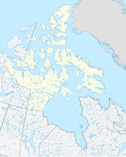 Map of Nunavut with a dot at the location of Lancaster Sound