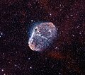 Crescent Nebula in H-alpha and OIII. Imaged with a 715mm focal length telescope. The hydrogen gas is red. The oxygen is blue.