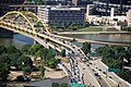 Fort Pitt bridge heading into Pittsburgh PA.