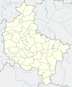 Mapa konturowa województwa wielkopolskiego, blisko centrum na lewo znajduje się punkt z opisem „Eurocash”