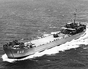 USS Jerome County (LST-848) operating off the coast of Oahu, Hawaii, 15 June 1968