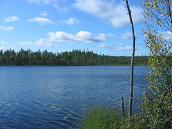 Järven luoteispäätä, josta Karvasoja alkaa.