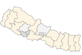 Místo, kde se mluví jazykem kusunda na mapě Nepálu (červeně)