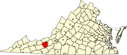 map of Virginia highlighting Pulaski County