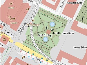 Lage der Eckfiguren an der Jubiläumssäule.