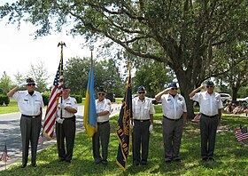 Cpl. Roman G. Lazor Post 40, North Port, Florida. "Salute to the Veterans" L to R; Commander Ihor Hron, Jerry Zinycz PPC, John Homick, Julian Helbig, Col. Roman Rondiak (Ret), George Baranowskyj DDS. Photo by Jerry Zinycz.