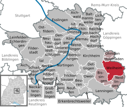 Läget för Weilheim an der Teck i Landkreis Esslingen