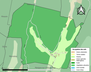 Carte en couleurs présentant l'occupation des sols.