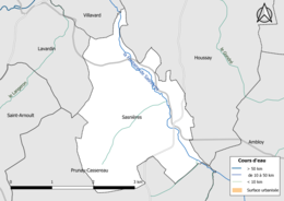 Carte en couleur présentantle réseau hydrographique de la commune