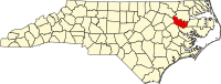 マーティン郡の位置を示したノースカロライナ州の地図