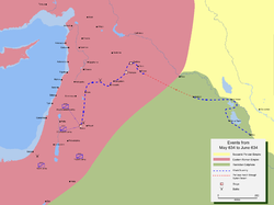 Map detailing the route of Khalid ibn Walid's invasion of Syria.