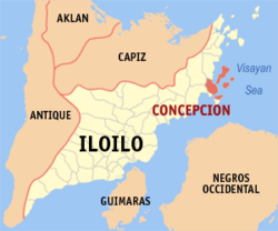 Mapa ng Iloilo na nagpapakita sa lokasyon ng Concepcion.