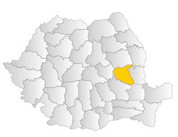 Administrative map of Romania with Vrancea county highlighted