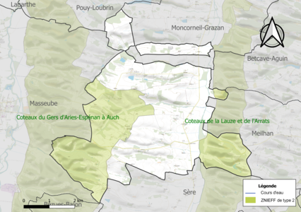 Carte des ZNIEFF de type 2 sur la commune.