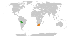 Map indicating locations of Bolivia and South Africa