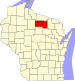 Harta statului Wisconsin indicând comitatul Oneida
