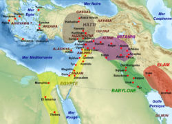 Geopolitična karta Bližnjega vzhoda v amarnskam obdobju, preden je Amurru postal del hetitskega vplivnega področja