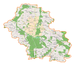 Mapa konturowa powiatu górowskiego, blisko centrum na lewo znajduje się punkt z opisem „Dwór w Kietlowie”