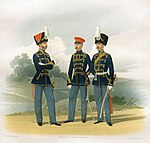 Штаб-офицеры и обер-офицер Л.Гв. Гусарского Его Величества полка (1855-1857); в повседневной форме, в венгерке и в дежурной форме.