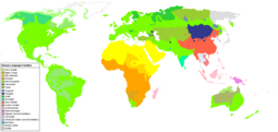 Familiae linguisticae coloribus Vicipaedicis pictae