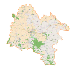 Mapa konturowa powiatu strzelińskiego, na dole znajduje się punkt z opisem „Ostrężna”