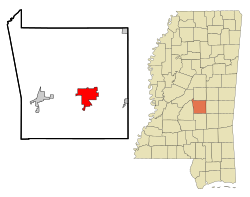 Location of Forest, Mississippi