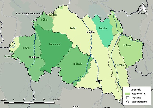 Les principaux bassins versants de l'Allier.