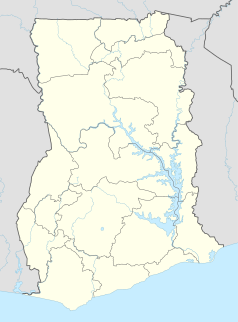 Mapa konturowa Ghany, blisko prawej krawiędzi na dole znajduje się punkt z opisem „Aflao”