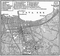 Carte allemande de Batavia en 1888, avec en haut à droite le nouveau port de Tanjung Priok (« Tandschung Priok »).